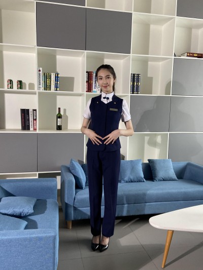 BD-MO-090   訂購馬甲前台制服    設計時尚領口   舒適   端莊   修身  抗皺 有型 透氣 真人試穿 模特示範   前台制服工廠 細節-8